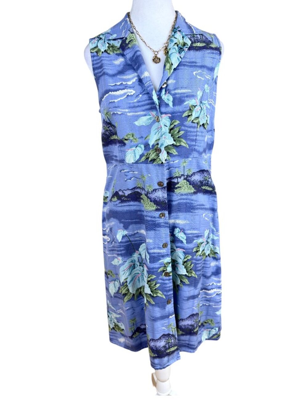 Tommy Bahama Shirt Dress Silk Hawaiian Print Blue Multi (10)